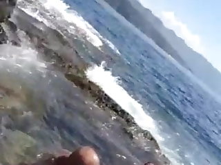 Outdoor Old man  sex in the sea