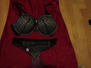 Travesti Cumming on DKNY bra and thong on a satin night gown